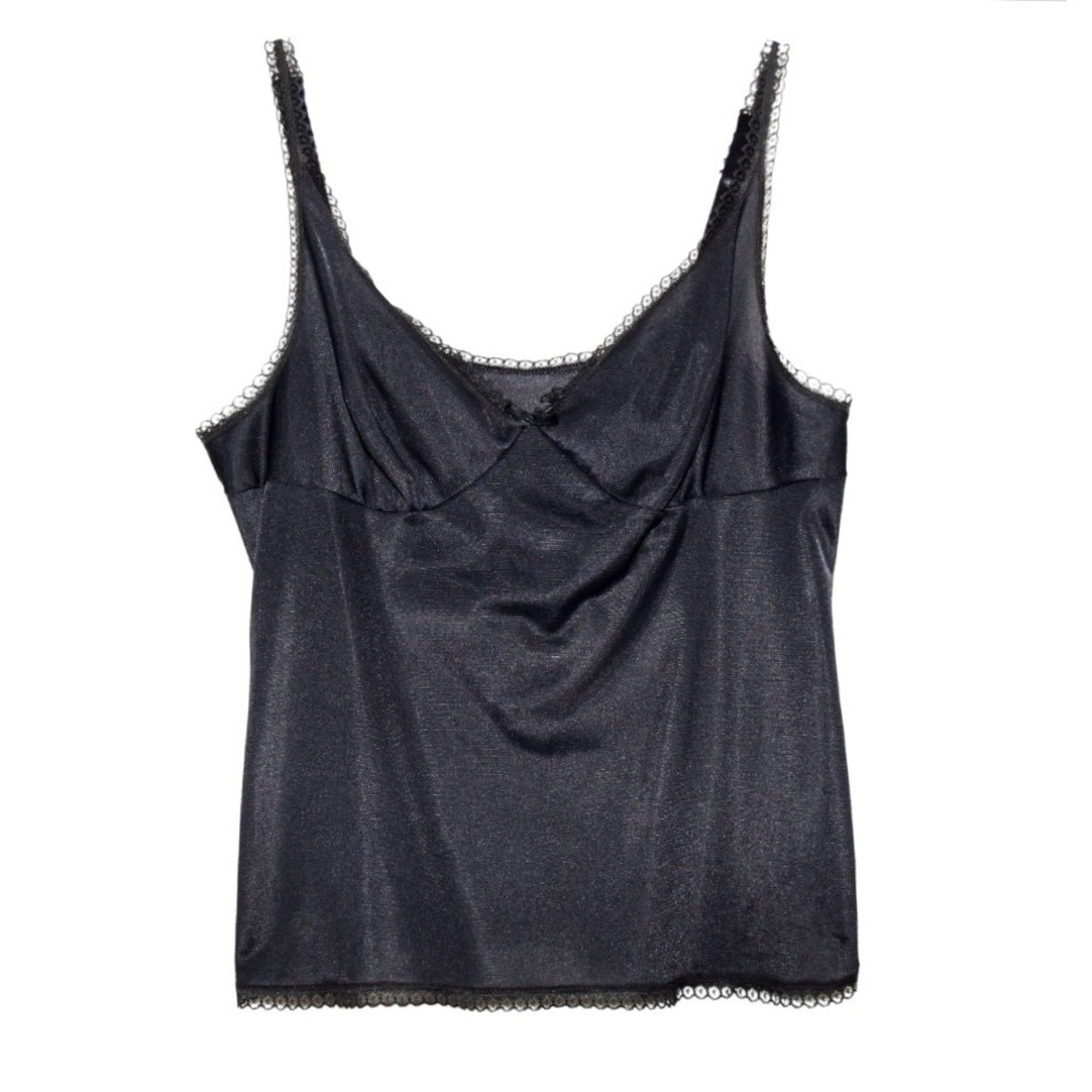 VTG Vassarette Black Camisole UNDERNEATH IT ALL Minimal Lace Trim Tank Top 36/M